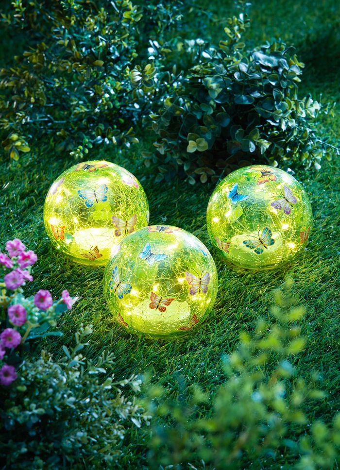 LED-glazen bollen &bdquo;Vlinder&ldquo;, set van 3 