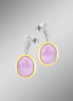 Bicolor oorbellen met melkachtige kunziet 