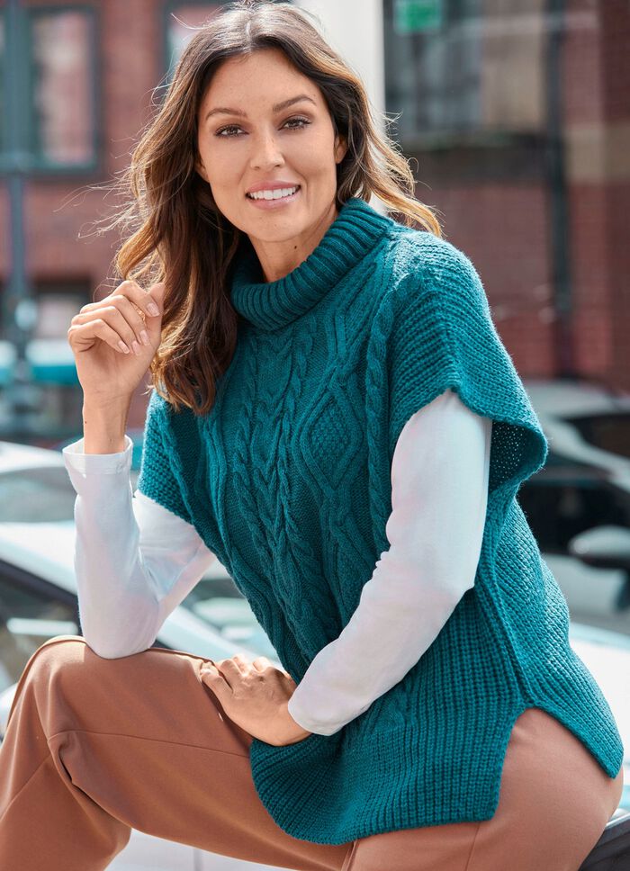 Pullunder in parelmoer met kabelpatroon BENZINE