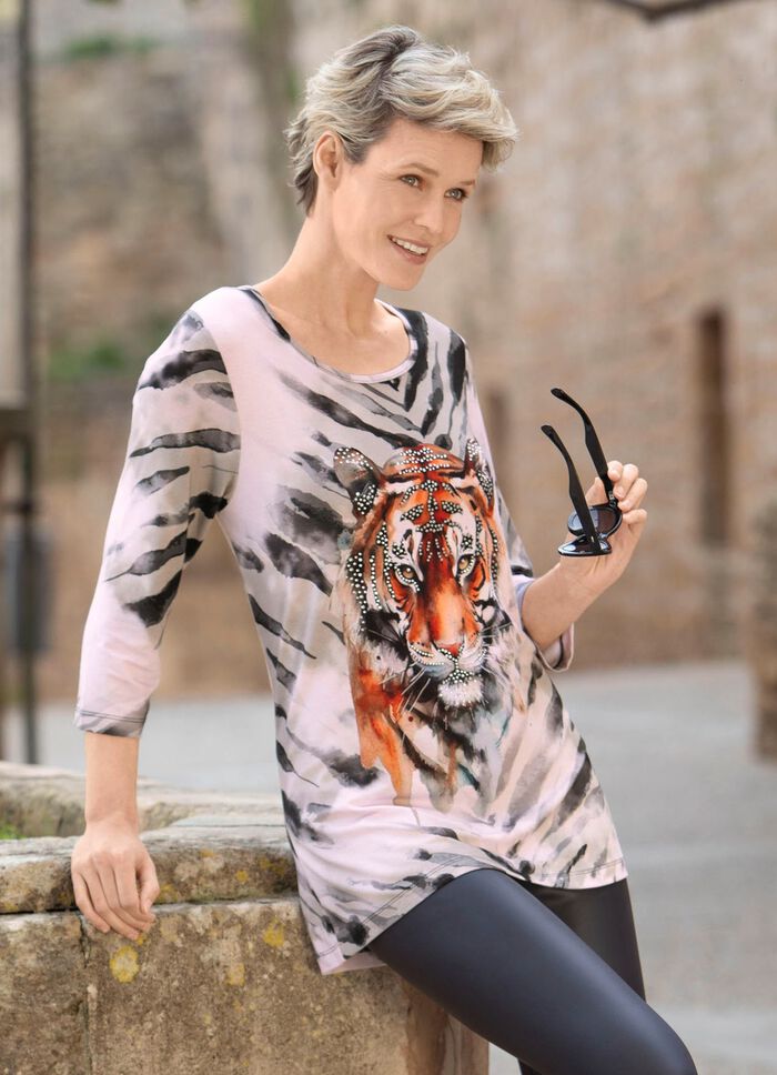 Shirt met geplaatst dierenmotief ZWART-GRIJS