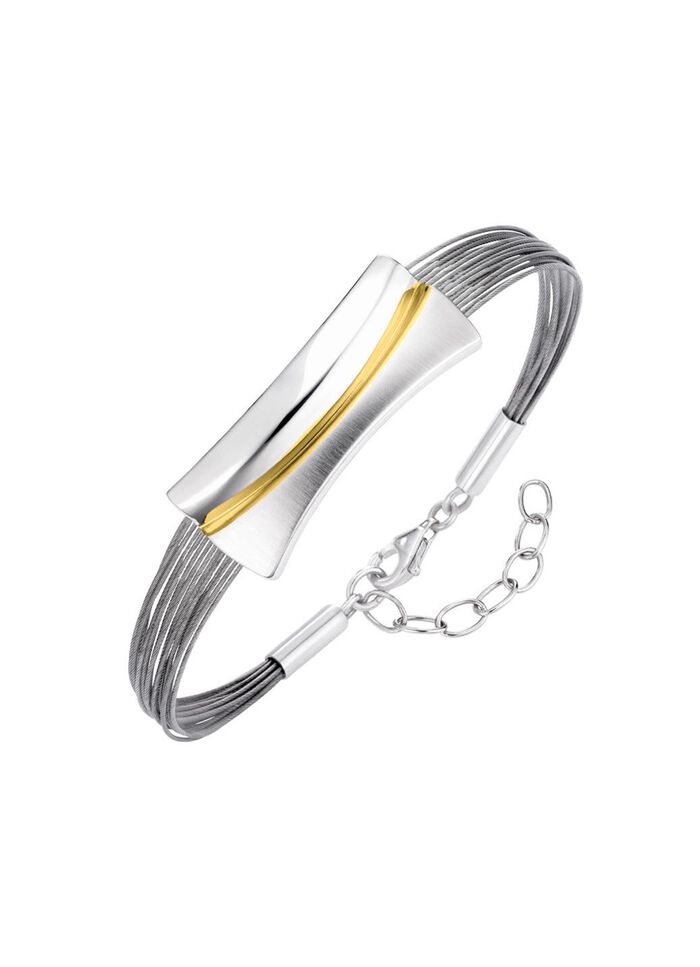 Moderne bicolorset van 925/- fijn zilver en staal 