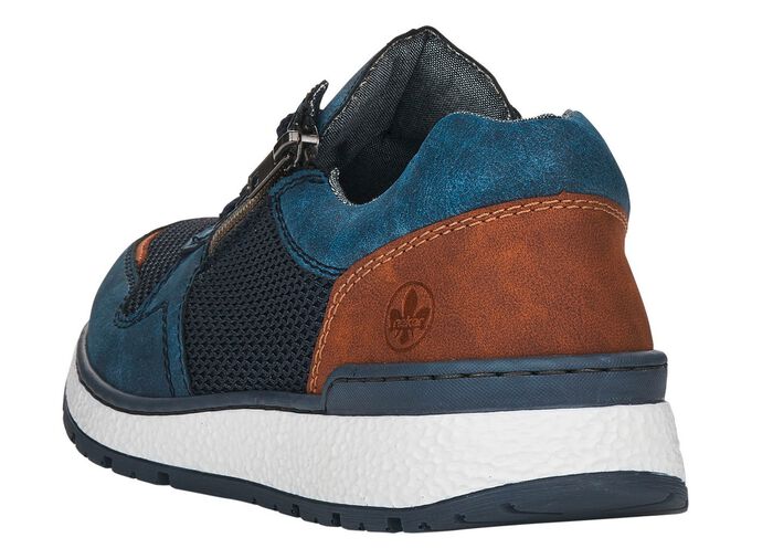 Rieker, comfortabele herensneakers, breedte H, met uitneembaar voetbed BLAUW-BRUIN