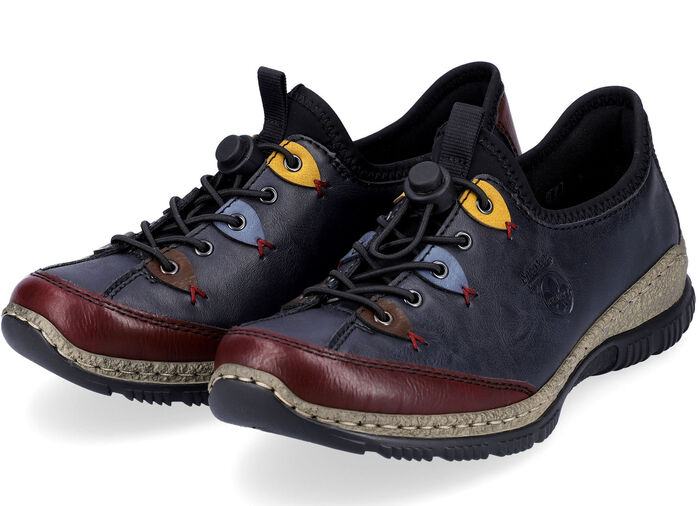 Rieker pantoffels met elastisch snelvetersysteem BLAUW-MULTICOLOR