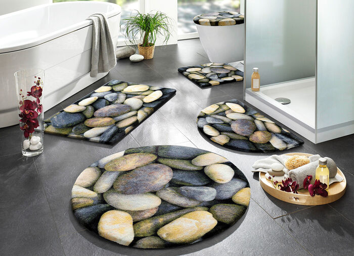 Onderhoudsvriendelijke badkamerset met kiezelmotief GRIJS