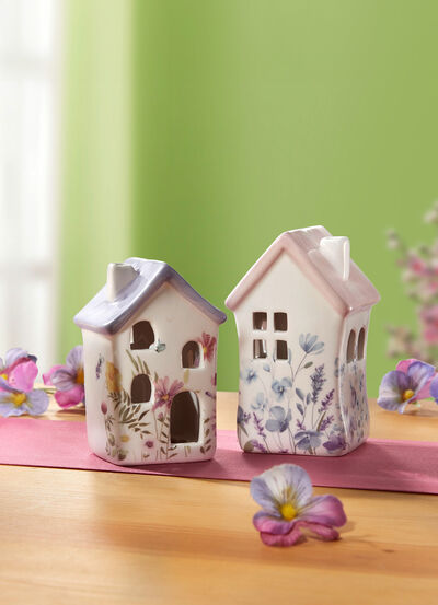 Decoratieve huisjes van keramiek, set van 2 