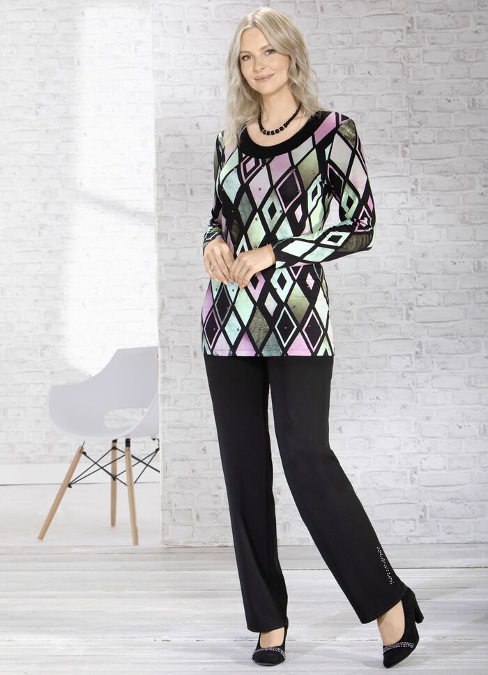 Broek met mooie stras- en parelmotieven ZWART