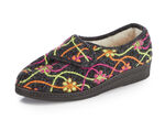 Klittenbandpantoffels met kleurrijk bloemenborduurwerk ANTRACIET-MEERKLEURIG