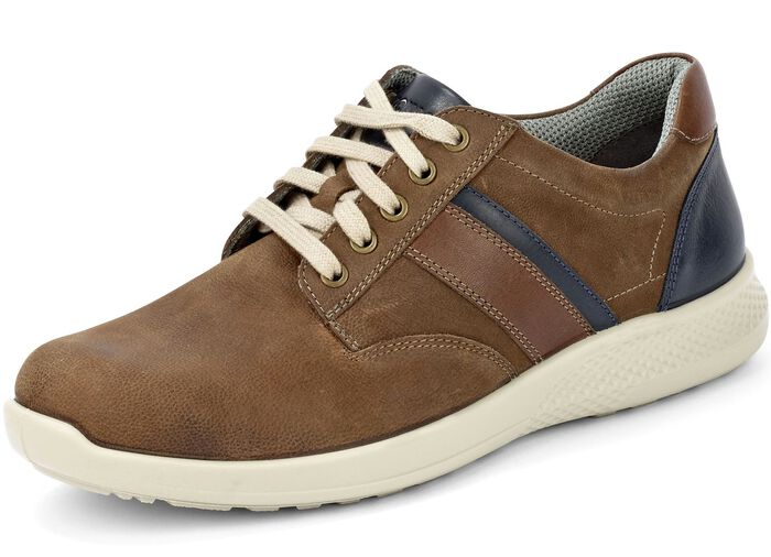 Veterschoen van rundnubuckleer met nappaleren accenten COGNAC-MARINE