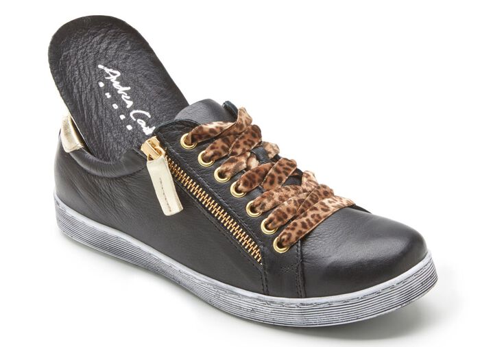 Andrea Conti sneakers met slimme contrasterende vetersluiting ZWART-GOUD