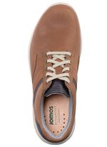 Veterschoen van rundnubuckleer met nappaleren accenten COGNAC-MARINE