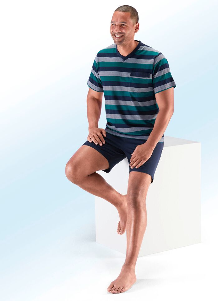 Set van twee shortys met V-hals, borstzak en garengeverfd gestreept ontwerp 