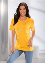 Shirt met interessante parel- en strass-versiering in 2 kleuren 