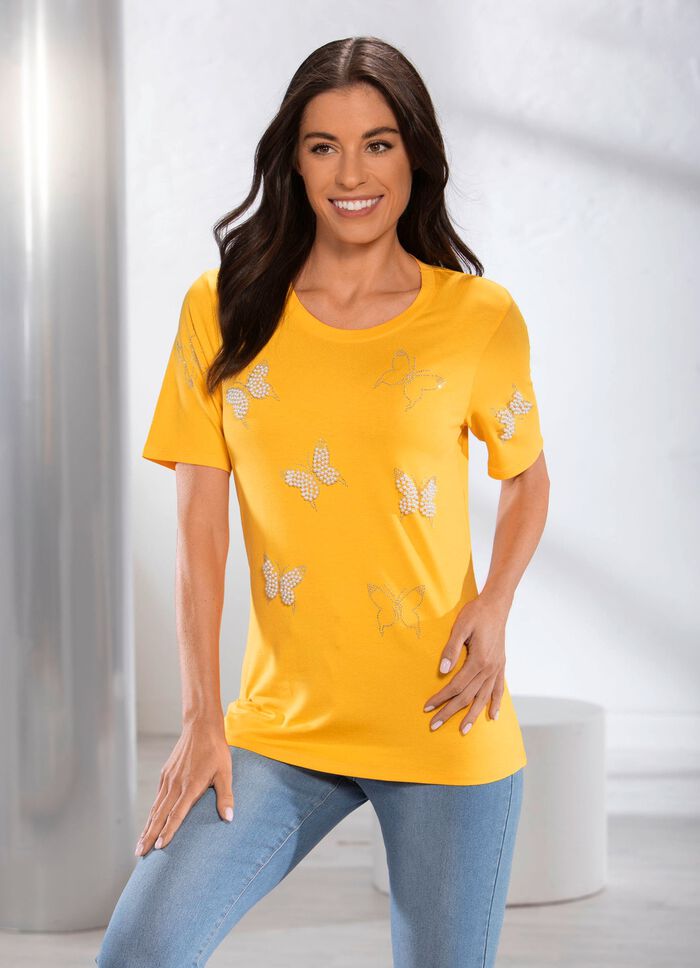 Shirt met interessante parel- en strass-versiering in 2 kleuren 