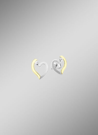 Hartvormige oorbellen in bicolor met synthetische zirkonia 