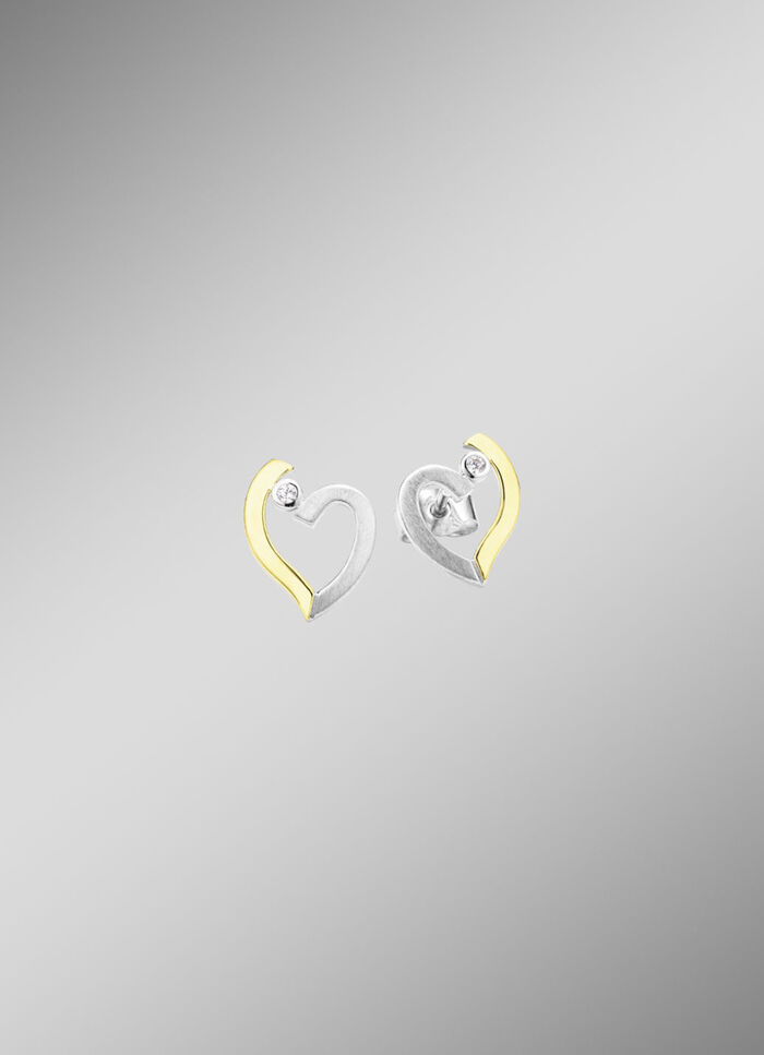 Hartvormige oorbellen in bicolor met synthetische zirkonia 