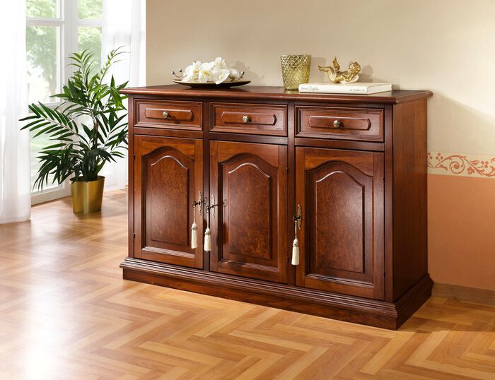 Gedeeltelijk massieve ladekast met echt houtfineer 