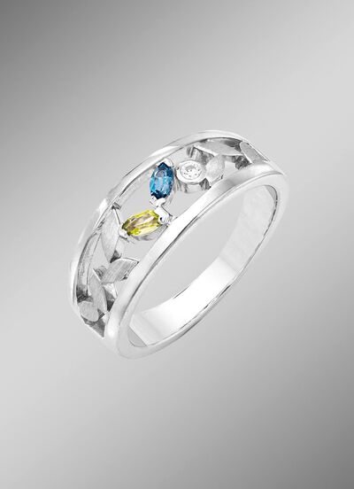 Damesring met echte peridoot, blauwe topaas, bewerkt en synthetische zirkonia 