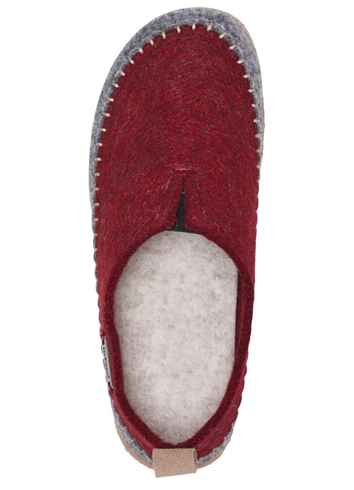 Laurina pantoffels van wolvilt met velours bies BORDEAUX-GRIJS