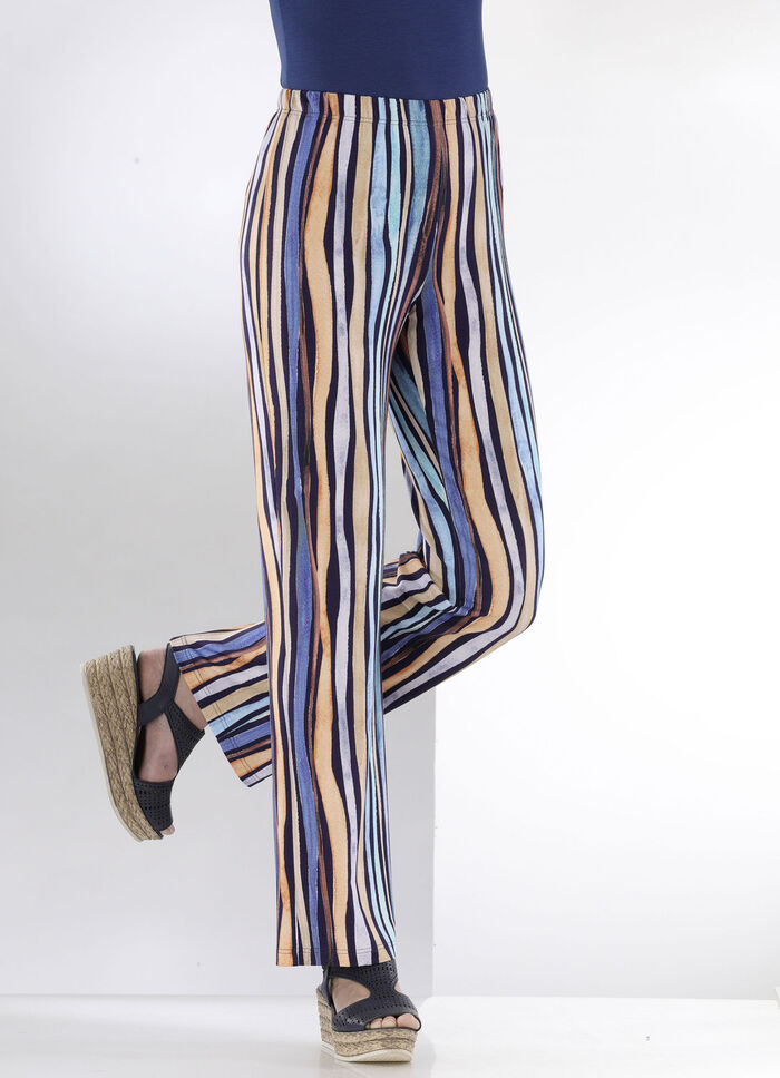 Broek met opvallend gestreept dessin MARINE-MEERKLEURIG