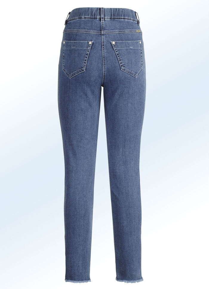 Magic jeans met trendy franjes aan de zoom JEANSBLAUW