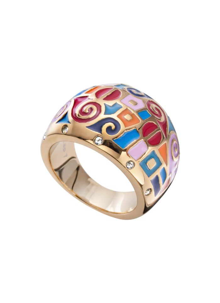 Damesring met moza&iuml;ekpatroon en kristallen 