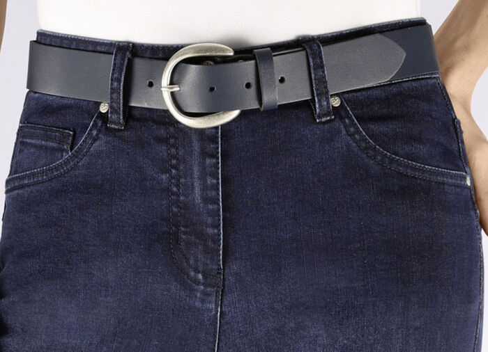 Modieuze leren damesriem, 3,5 cm breed MARINE