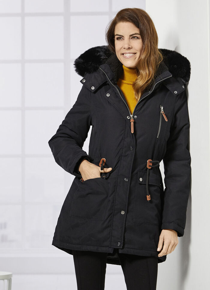 Parka met pluche voering in de capuchon 