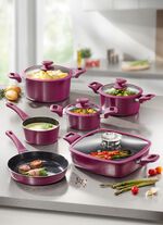 XXL-pannenset met keramische antiaanbaklaag en glazen deksels van silicone 