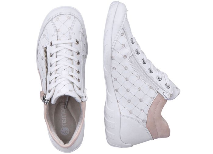 Remonte veterlaarsje van bedrukt en glanzend metallic synthetisch materiaal WIT-POEDERROZE