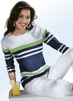 Trui met een geweldig gestreept dessin MARINE-GROEN-WIT