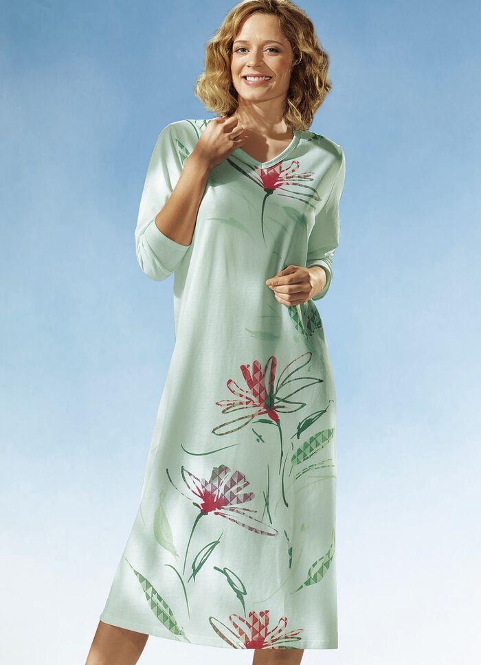 Nachthemd met V-hals en lange mouwen 