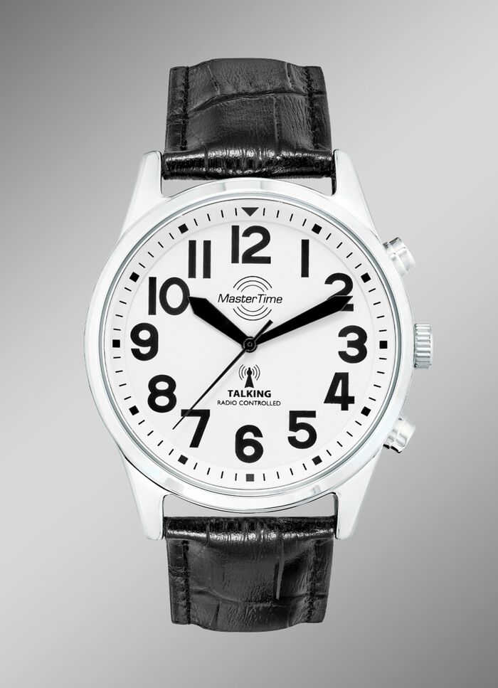 Radiografisch herenhorloge met sprekende tijdmelding 