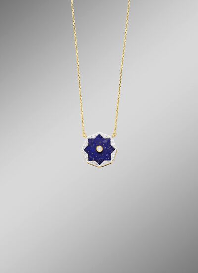 Ketting met echte lapis lazuli, briljanten en diamanten 