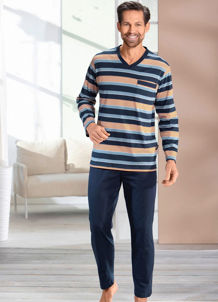 Twee-pack pyjama's met V-hals en open zomen 