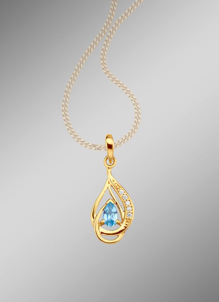 Hanger met echte blauwe topaas en kunststof. zirkonia 