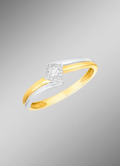 Tweekleurige damesring met 13 briljanten 