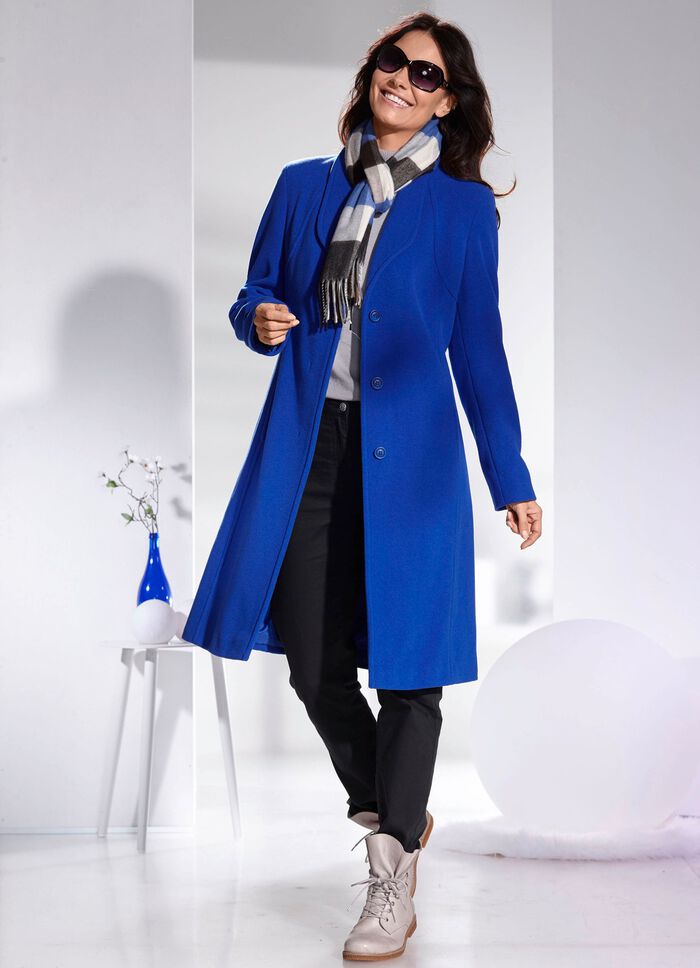 Jas met elegant verborgen knoopsluiting KONINGSBLAUW