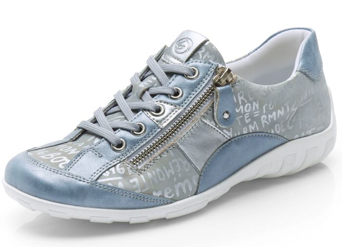 Remonte sneakers met bedrukte rand LICHTBLAUW-ZILVER