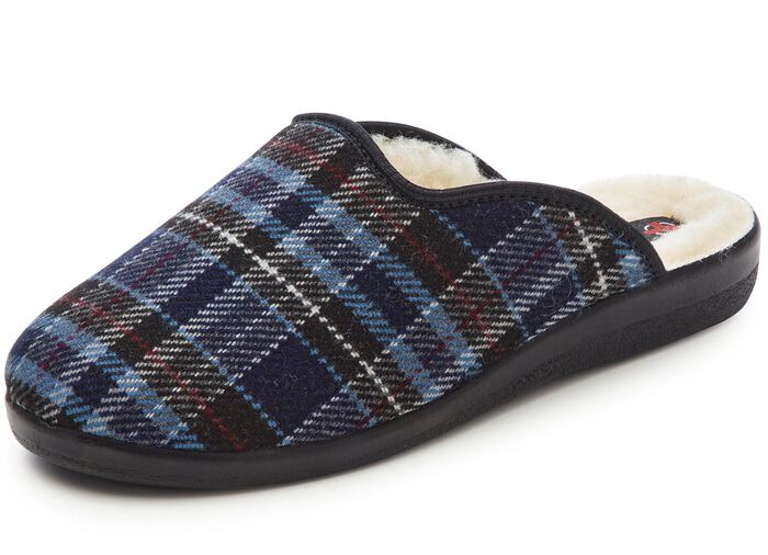 Tweepak gevoerde herenpantoffels met wol 1 X BRUIN, 1 X BLAUW