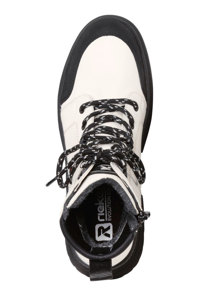 Rieker enkellaarsjes van nappaleer CR&Egrave;ME-WIT-ZWART