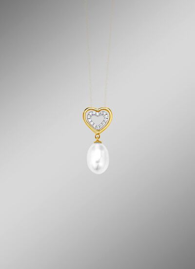 Hartvormige hanger met zoetwaterparel en synthetische zirkonia 