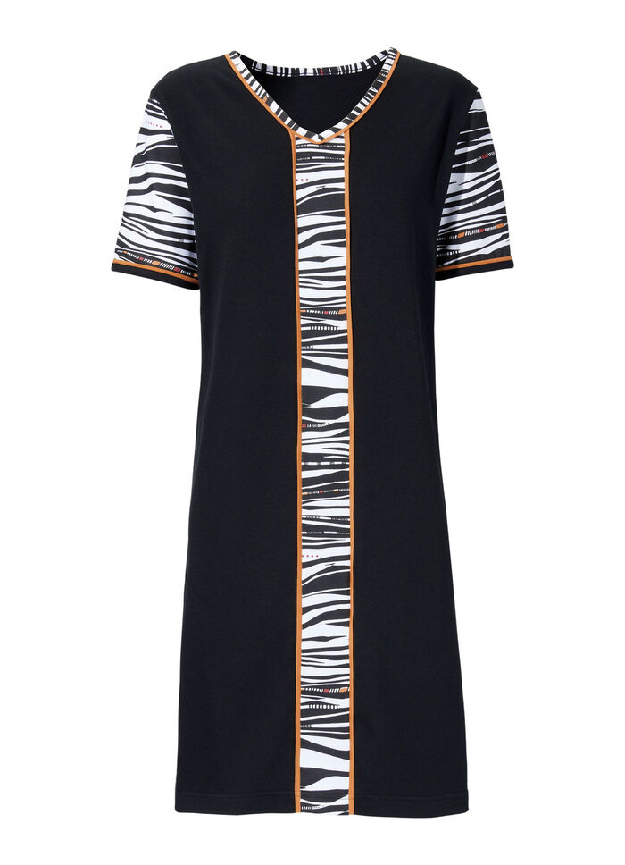 Korter gesneden nachthemd met V-hals ZWART-MEERKLEURIG