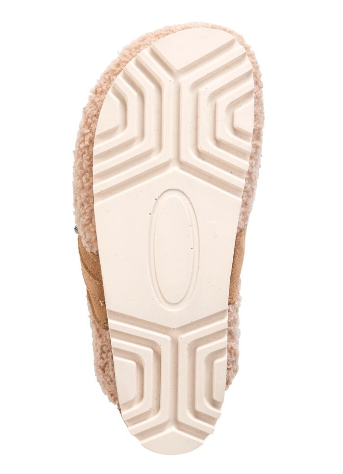 Laurina pantoffels van zacht pluche met velours bies ZANDBEIGE