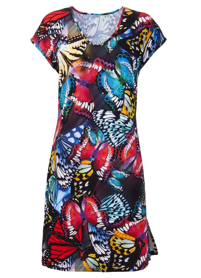 Jurk met inkjetprint en kapmouwen 