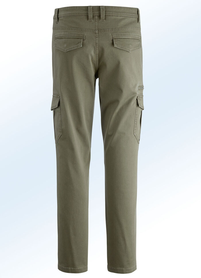Broek met cargozakken in 3 kleuren OLIJF