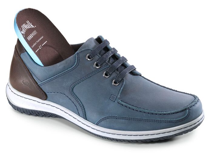 Veterschoenen met contrasterende biezen BLAUW-BRUIN