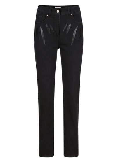 Jeans met leuke applicaties en strass steentjes 