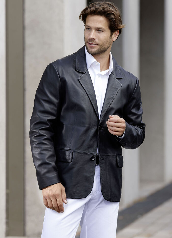 Korte leren blazer met reverskraag 