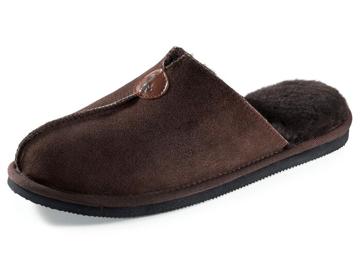 Pantoffels van elegant dubbelzijdig schapenvacht DONKERBRUIN