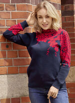 Trui met bloemenjacquardaccenten MARINEBLAUW
